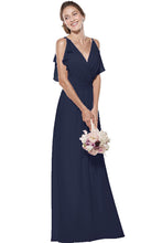 V-Neck Spaghetti Straps Chiffon Bridesmaid Dress Long Formal Evening Gown
