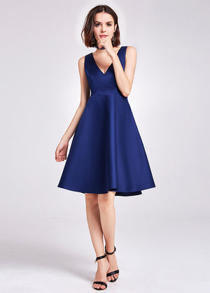 Short V-Neck Satin A-Line Cocktail Dress