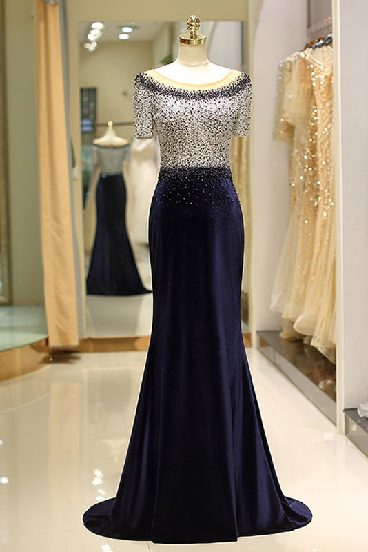 Elegant Beaded Formal Evening Dresses with Short Sleeves Main image