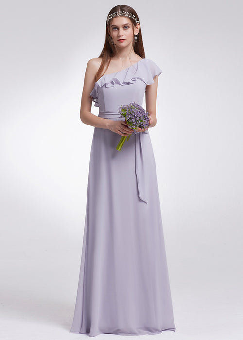 One-Shoulder Ruffle Chiffon A-Line Bridesmaid Dress