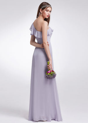 One-Shoulder Ruffle Chiffon A-Line Bridesmaid Dress