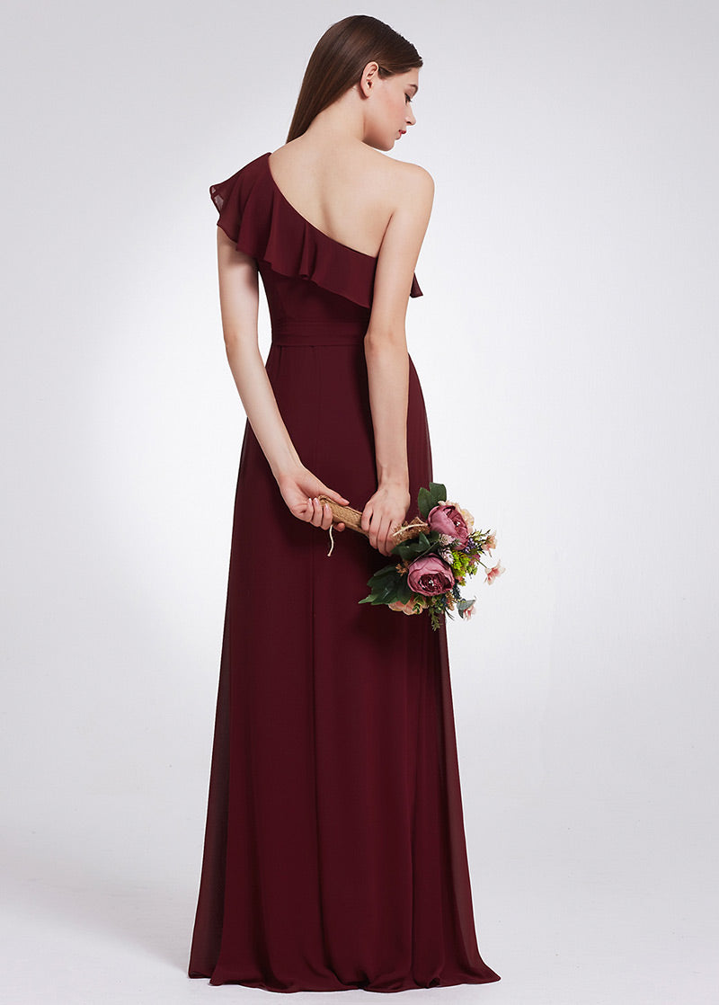 One-Shoulder Ruffle Chiffon A-Line Bridesmaid Dress