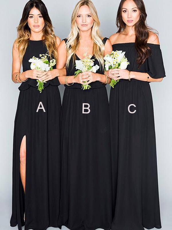 Boho Chiffon Column Bridesmaid Dress with Layered Bodice