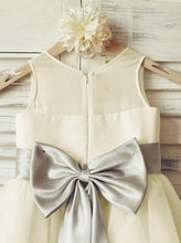 A-line Scoop Neckline Sleeveless Tulle Skirt Flower Girl Dress With Big Satin Bow