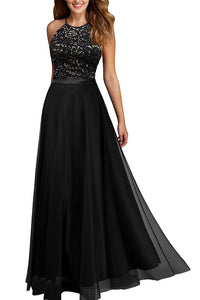 Halter Floor-Length Lace Chiffon Prom Evening Dresses