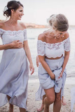 Two Piece Off-the-Shoulder Lilac Chiffon Bridesmaid Dresses