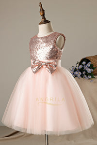 A-line/Princess Sequined Sleeveless Flower Girl Dresses with Bows