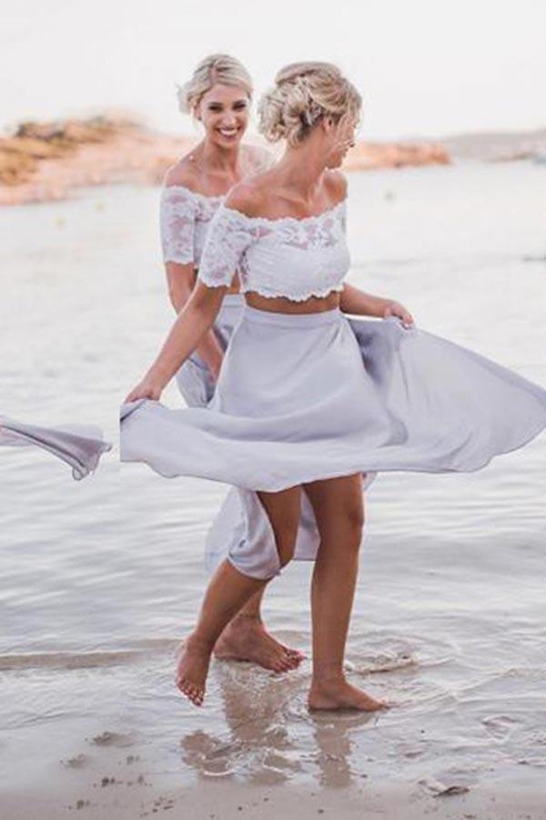 Chiffon two shop piece bridesmaid dresses