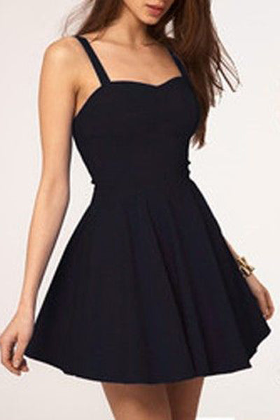 Simple Spaghetti Straps Backless Black Short Homecoming Dress Main image