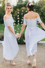 A-line Lace & Chiffon Off-the-shoulder Bridesmaid Dresses with Belt