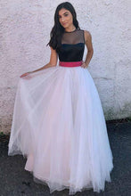 Colored A-line/Princess Illusion Tulle & Satin Sleeveless Prom Dresses
