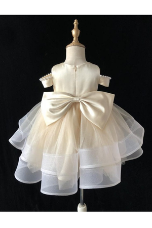 Cute Off-the-shoulder Ivory Ball Gown Flower Girl Dresses with Bow