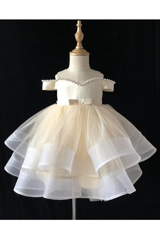 Cute Off-the-shoulder Ivory Ball Gown Flower Girl Dresses with Bow