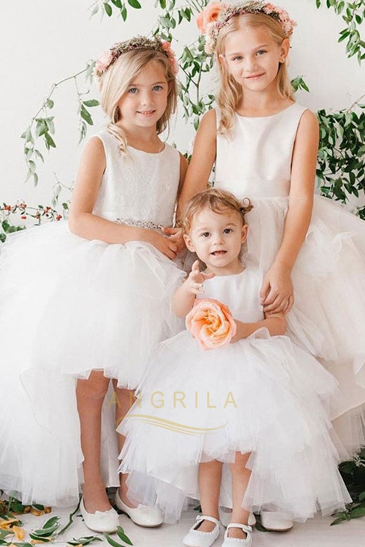 High-Low Tiered Tulle A-Line Flower Girl Dress