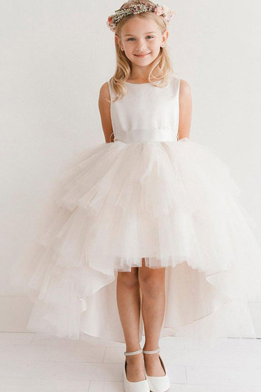 High-Low Tiered Tulle A-Line Flower Girl Dress