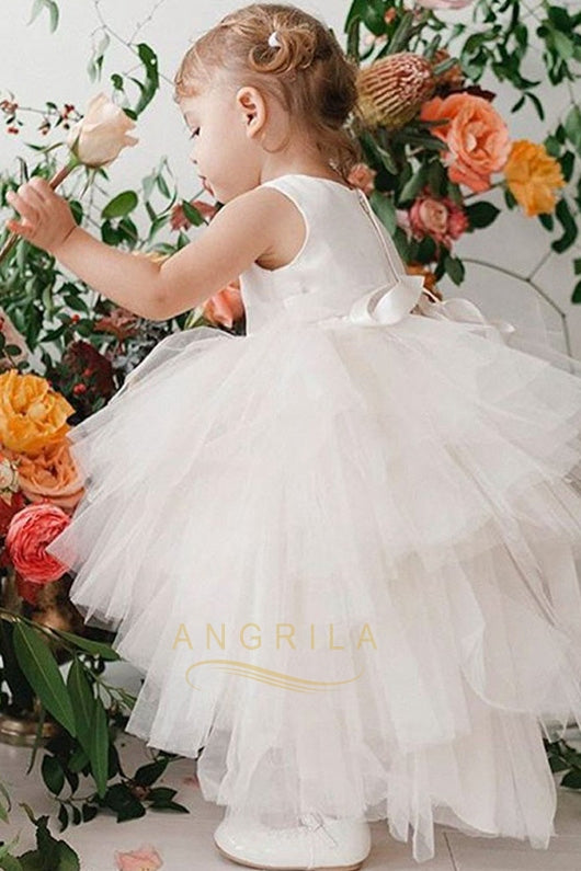 High-Low Tiered Tulle A-Line Flower Girl Dress