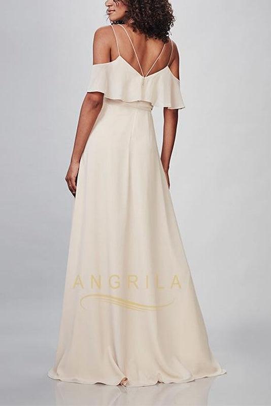 A-Line V-Neck Double Spaghetti Strap Side Split Long Prom Dresses Secondary image