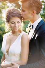 A-Line V-neck Sleeveless Split Wedding Dresses