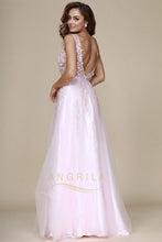 A-Line V-Neck Tulle & Lace Long Formal Prom Dresses