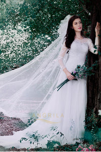 A-Line Long Sleeves Lace Applique Wedding Dresses