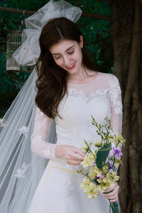 A-Line Long Sleeves Lace Applique Wedding Dresses