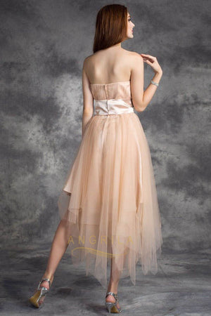 A-Line Strapless Tulle Prom Dresses with Sash