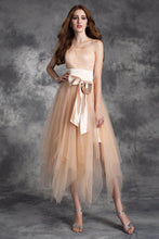 A-Line Strapless Tulle Prom Dresses with Sash