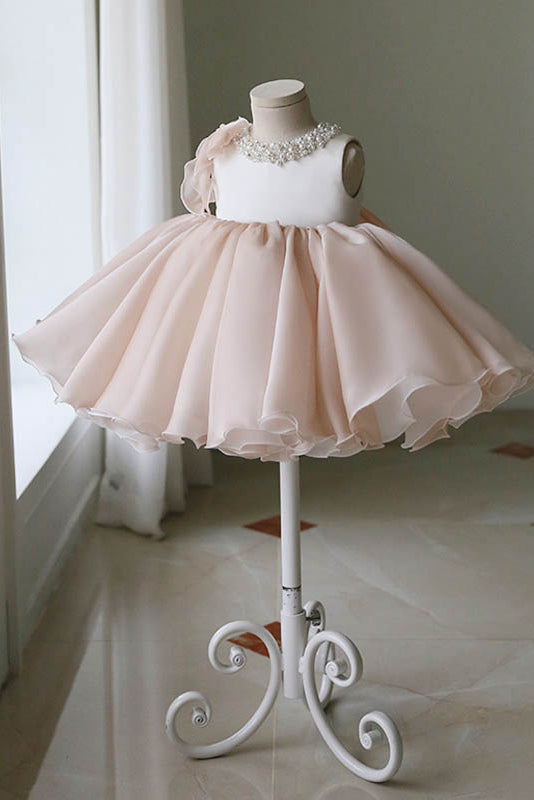 Bow-Back Stretch Satin and Chiffon Ball Gown Flower Girl Dress