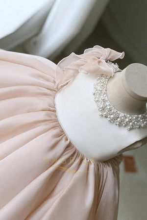 Bow-Back Stretch Satin and Chiffon Ball Gown Flower Girl Dress