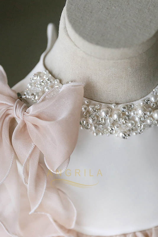 Bow-Back Stretch Satin and Chiffon Ball Gown Flower Girl Dress