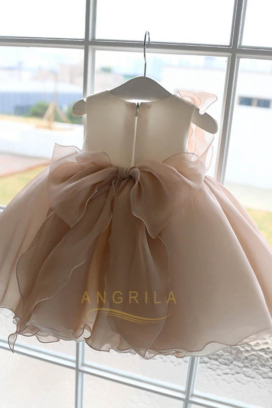 Bow-Back Stretch Satin and Chiffon Ball Gown Flower Girl Dress