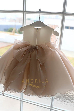 Bow-Back Stretch Satin and Chiffon Ball Gown Flower Girl Dress