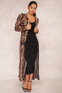 In Stock Women's Sequins Open Front Long Sleeve Club Cardigan for Evening Prom Jacket Coat