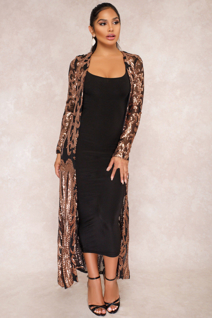 In Stock Women's Sequins Open Front Long Sleeve Club Cardigan for Evening Prom Jacket Coat Main image