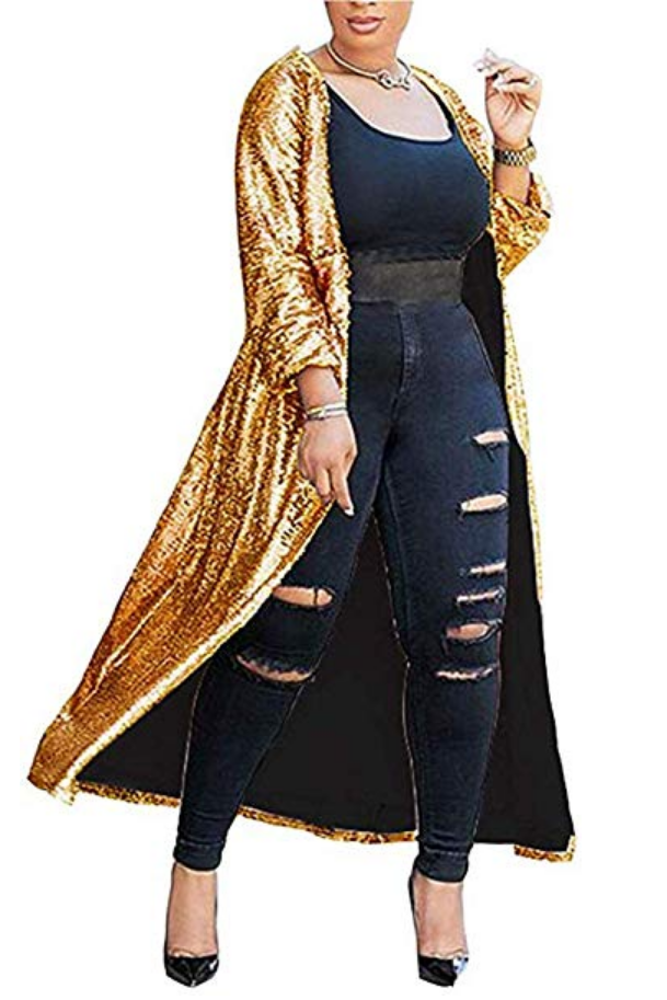 In Stock Women's Sequins Open Front Long Sleeve Club Cardigan for Evening Prom