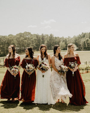 Off-the-Shoulder Chiffon A-Line Bridesmaid Dress with Ruffle