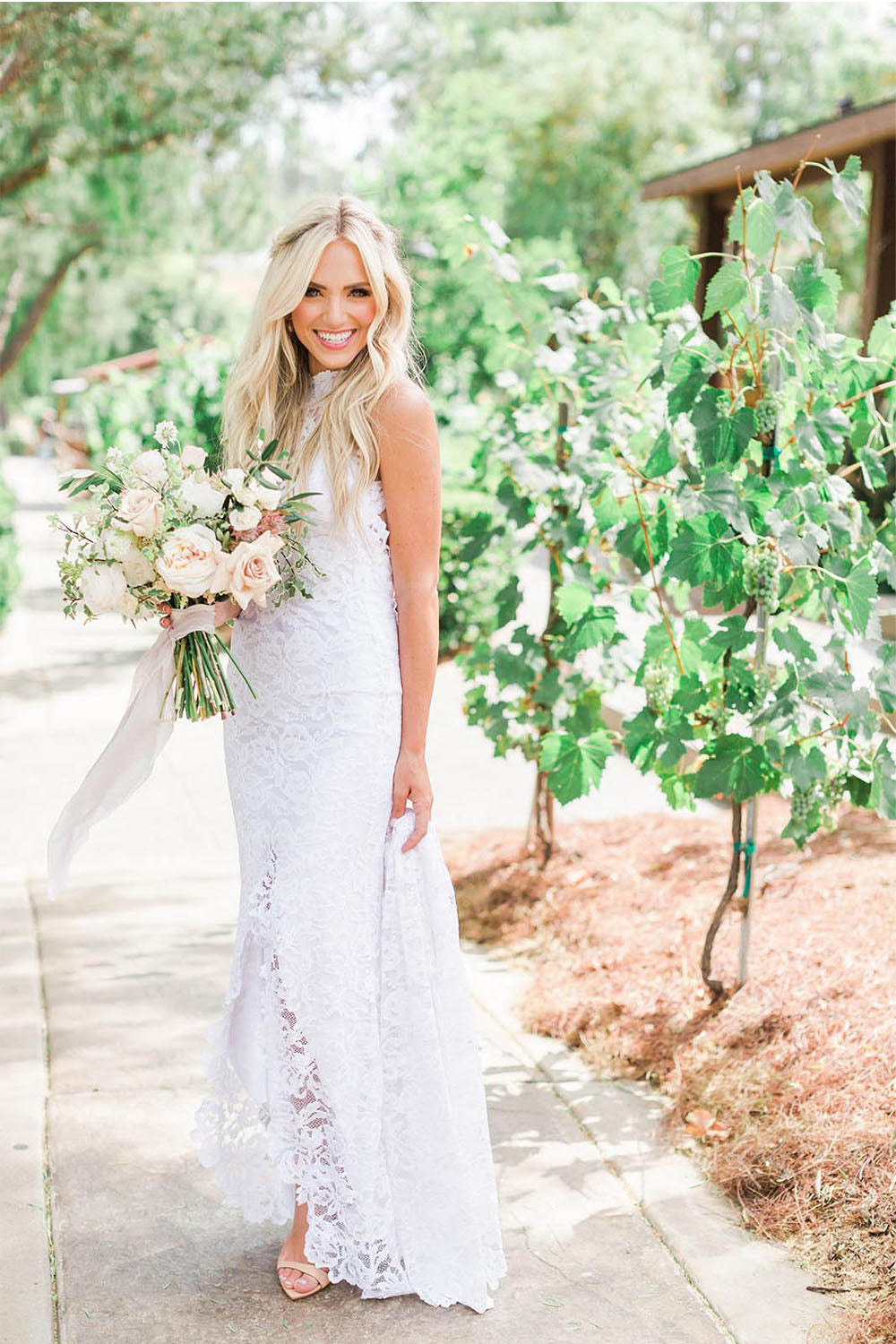 High Neck Sheath/Column Backless Lace Boho Wedding Dress with Long Train Secondary image