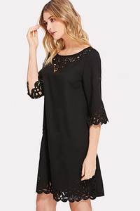 Lace Mid-sleeve Black T-shirt/Short Sheath Dress