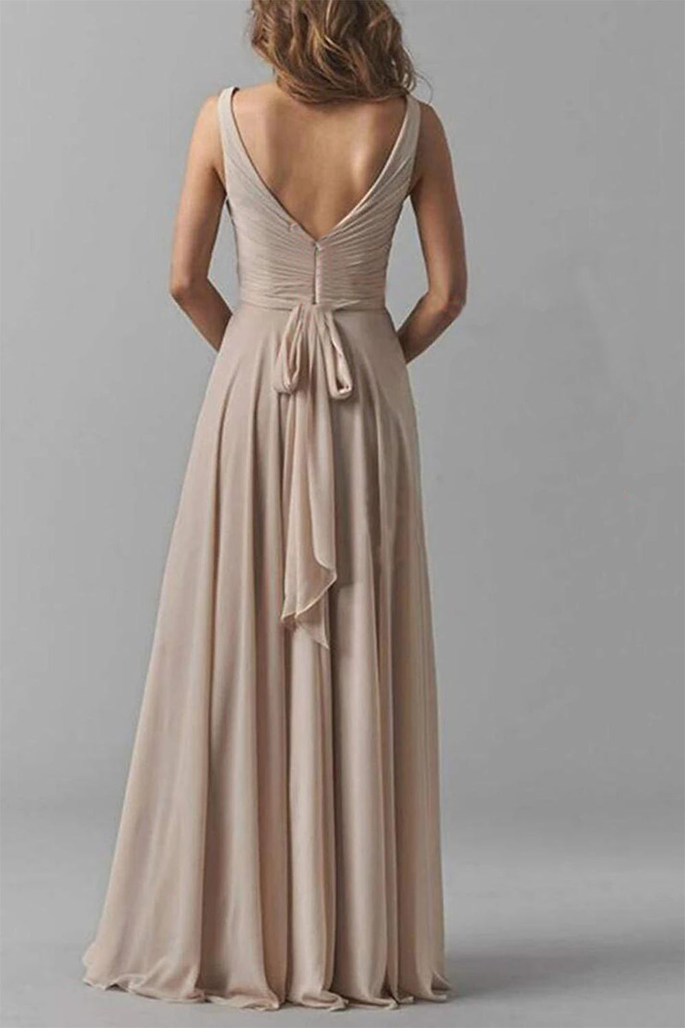 Bow-Back Ruched Chiffon A-Line Bridesmaid Dress