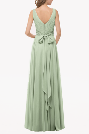 Bow-Back Ruched Chiffon A-Line Bridesmaid Dress