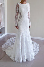 Sexy Trumpet/Mermaid Long Sleeves Open Back Sweep Tain Lace Wedding Dress
