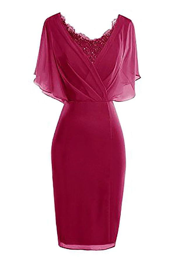 Sheath/Column V-neck Knee-Length Chiffon Glamorous Mother of the Bride Dress Secondary image