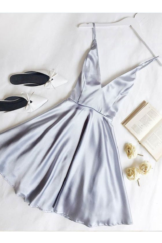 Simple Spaghetti Straps V-neck Short Prom Dress/Homecoming Dresses Main image