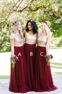 Two Piece Burgundy Sequin Bridesmaid Dresses