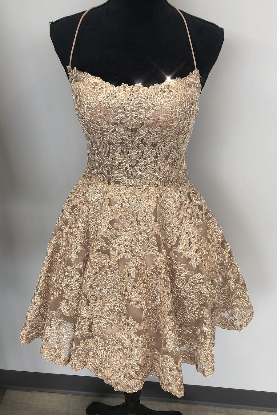Lace-Up Lace A-Line Mini Homecoming Dress