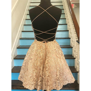 Short Lace Homecoming Dresses with Open Back