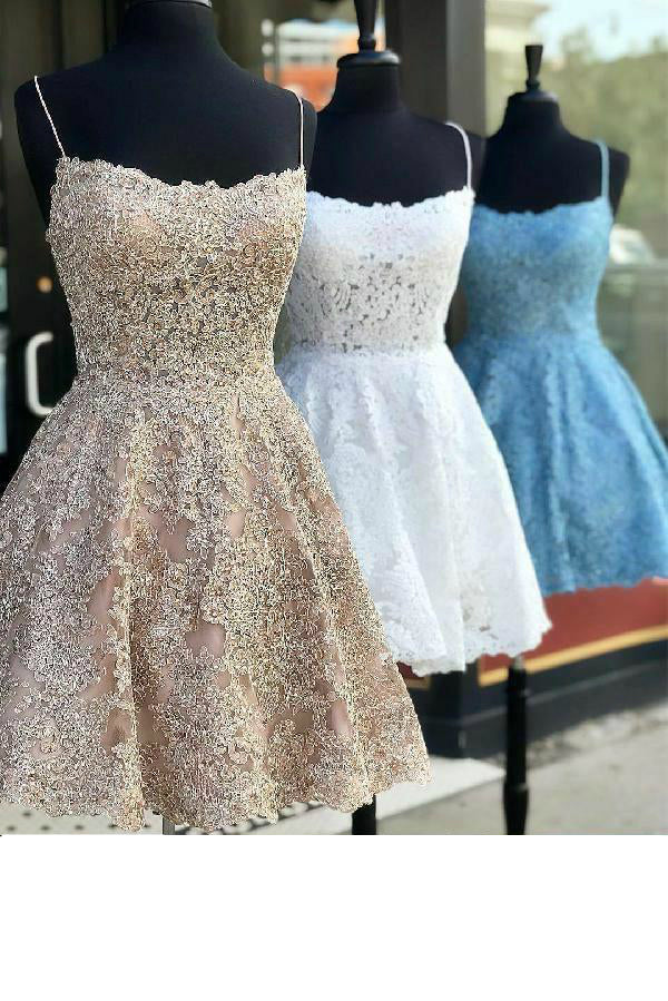 Lace-Up Lace A-Line Mini Homecoming Dress