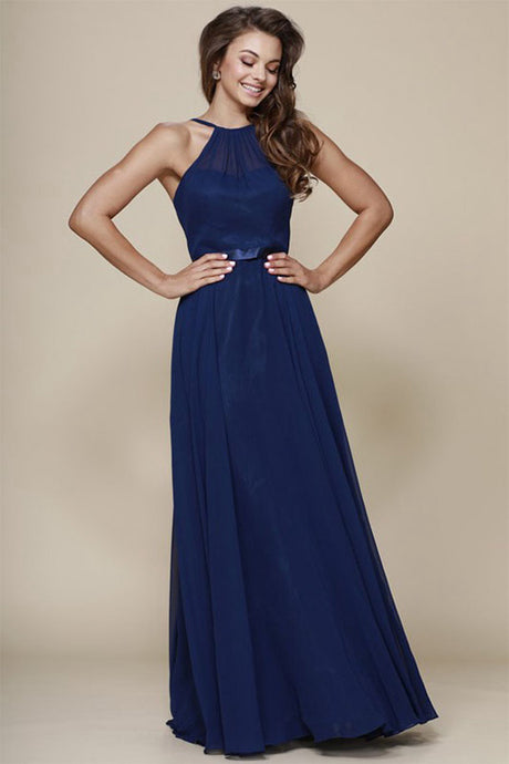 A-Line Sleeveless Long Chiffon Bridesmaid Dresses