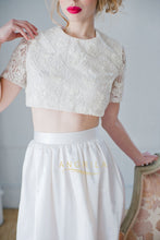 Two-Piece Lace Bodice Satin Wedding Dresses with Short Sleeves
