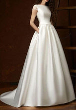 Cap Sleeves Satin Ball Gown Wedding Dresses